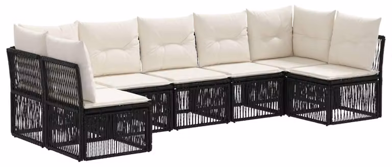 Set da giardino composto da 7 pezzi, colore nero, realizzato in rattan sintetico
