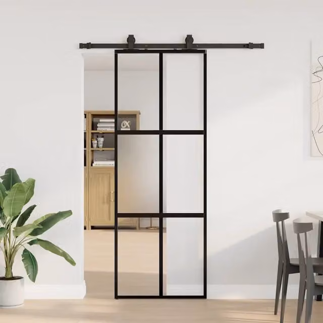 Porta Scorrevole VIDAXL in Vetro Temperato Trasparente con Ferramenta Nera L: 76 cm, H: 205 cm – 1