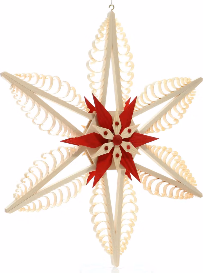 Decorazione per finestre a forma di stella spagnola, con due stelle di abete rosse al centro. Dimensioni: 32x32x3,5 cm. Nuova