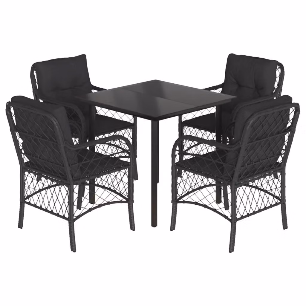 Set da Pranzo da Giardino vidaXL 5 pz in Polyrattan Nero con Piano in Vetro – 2
