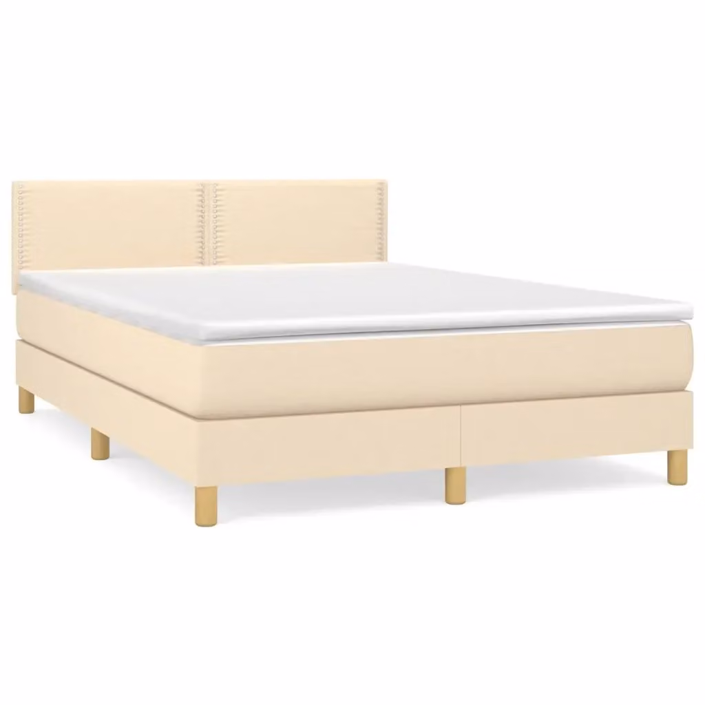 vidaXL Giroletto a Molle Ibrido con Materasso in Tessuto Beige e Bianco L/P/H: 140 x 200 x 88 cm – 2