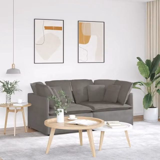 Divano Modulare con Cuscini-Sofa Modulare-Divanetto in Tessuto a Coste Grigio Chiaro