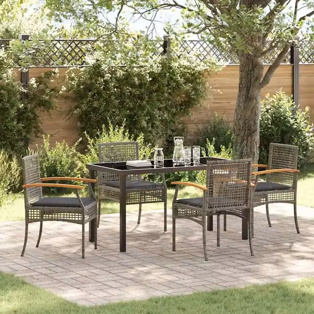 Set da Pranzo per Giardino 5 pz Grigio e Nero Rattan 3380822