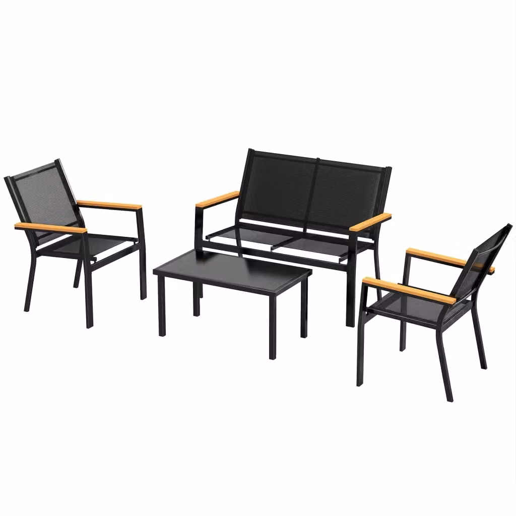 Set da giardino moderno composto da tavolino in vetro temperato e 3 sedute in tessuto Teslin, colore nero – 2