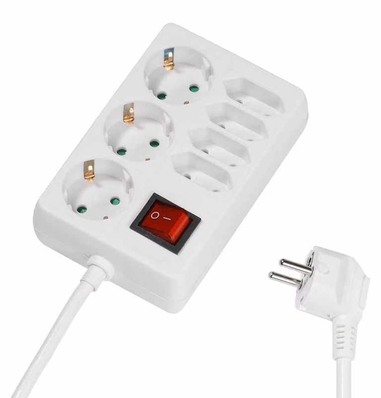 VIVanco™Multipresa Bianca 3 Schuko E 4 Europee, Con Cavo 1,4M E Interruttore ON/OFF