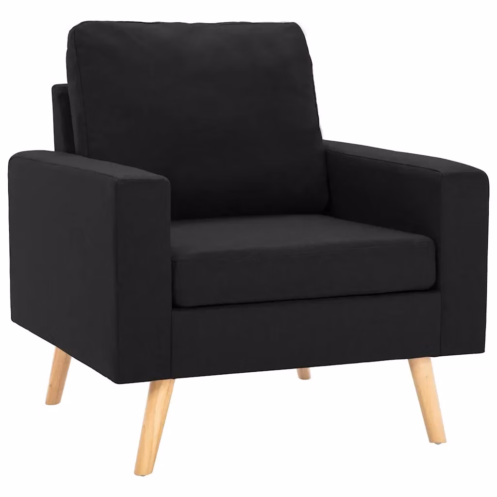 Poltrona moderna vidaXL in tessuto nero con struttura in legno e braccioli – 2