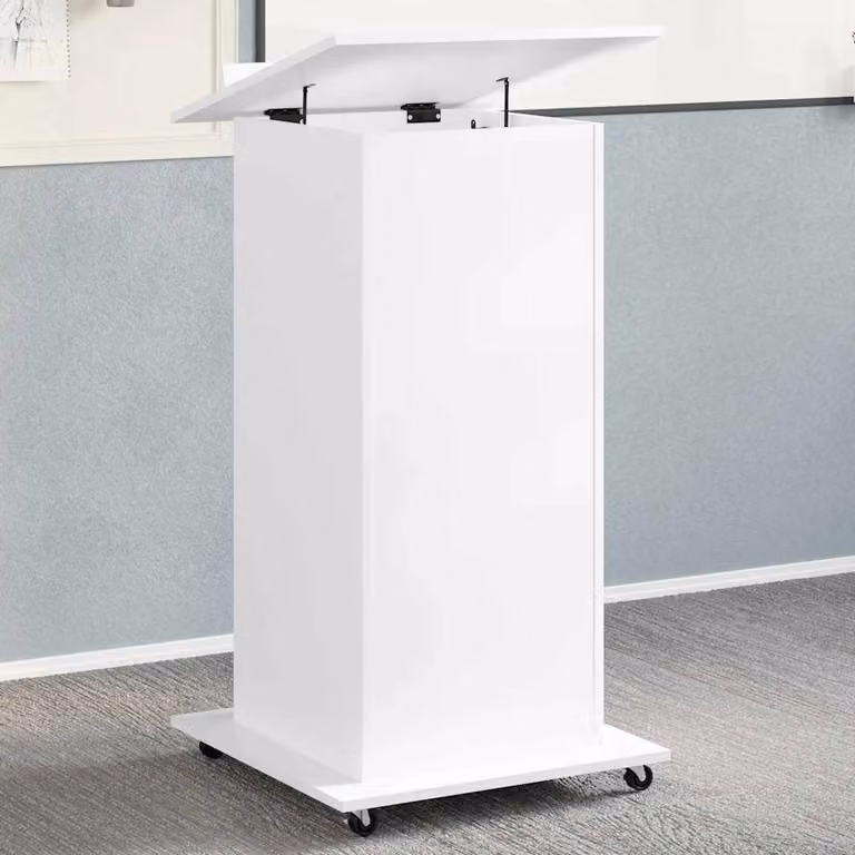 vidaXL Leggio con Ruote e Cassetto Bianco con Piano Inclinabile L/P/H: 55 x 55 x 107 cm