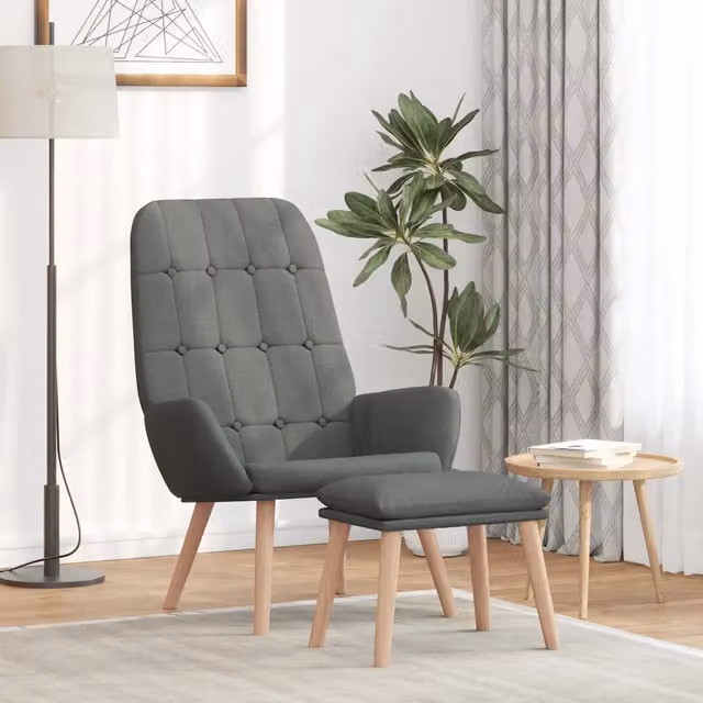 Poltrona Relax con Poggiapiedi vidaXL in Tessuto Grigio con Schienale a Tub e Imbottitura in Schiuma – 1