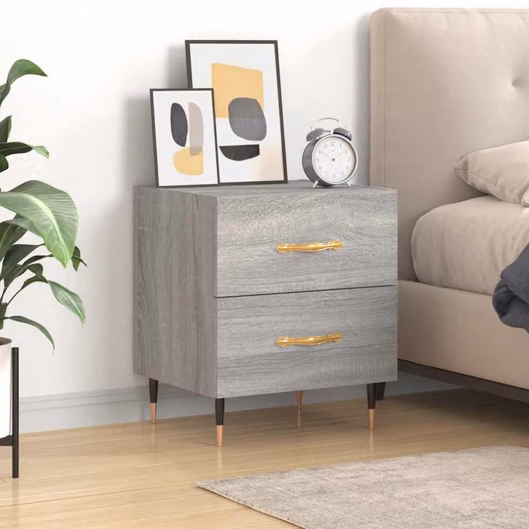 Comodino moderno vidaXL in legno e metallo, Grigio Sonoma, L 40 cm x P 35 cm x H 47,5 cm