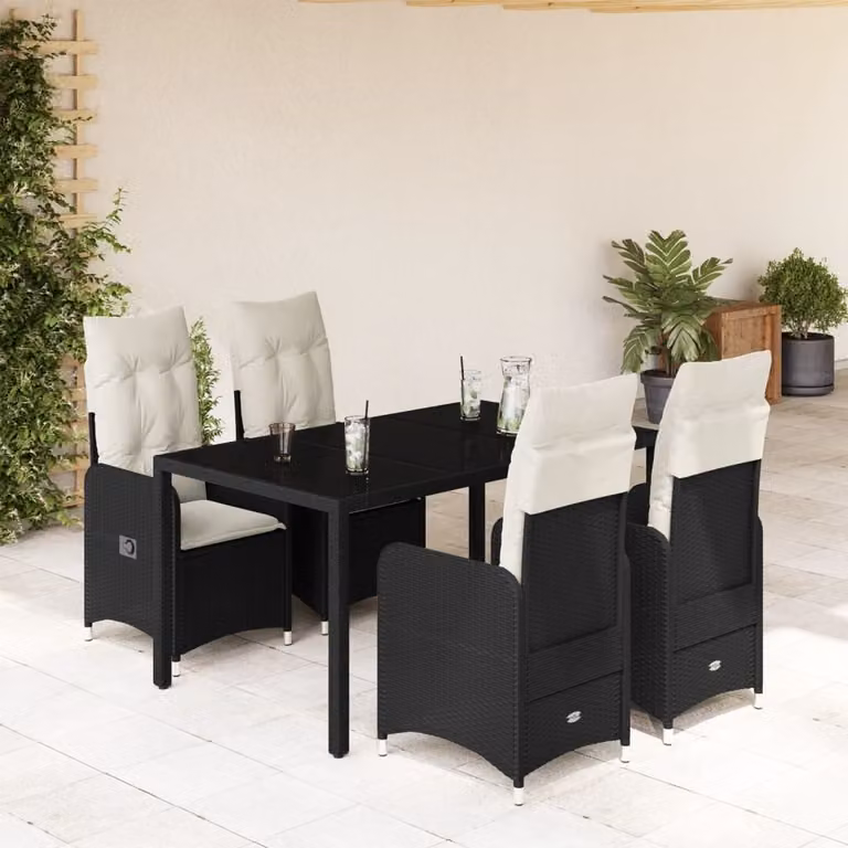 Maison Exclusive - Set Bistrò da Giardino 5 pz con Cuscini in Polyrattan Nero