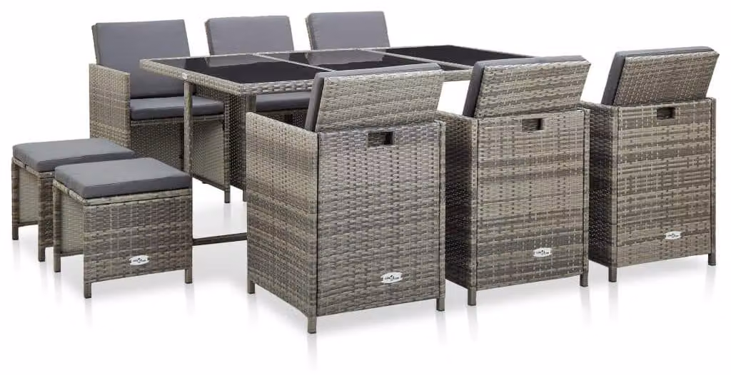 Set da giardino per 11 persone - 6 sedie, 4 sgabelli - Realizzato in rattan sintetico resistente all'acqua