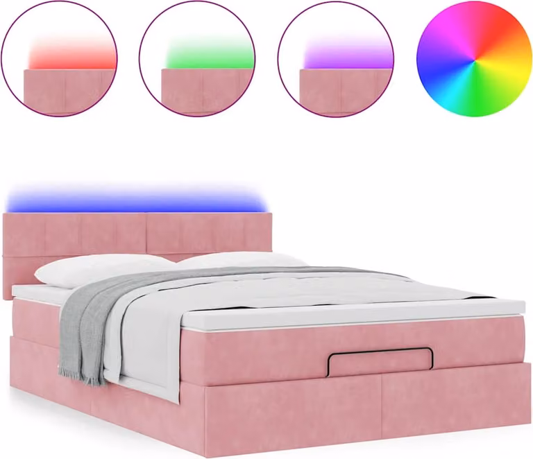 Struttura Letto Pouf con Materasso Rosa 140x190 cm in Velluto