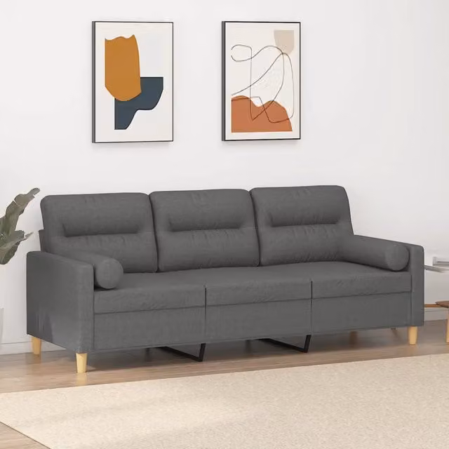 Divano a 3 Posti con Cuscini-Sofa 3 Posti con Cuscini Grigio Scuro 180 cm in Tessuto 264988