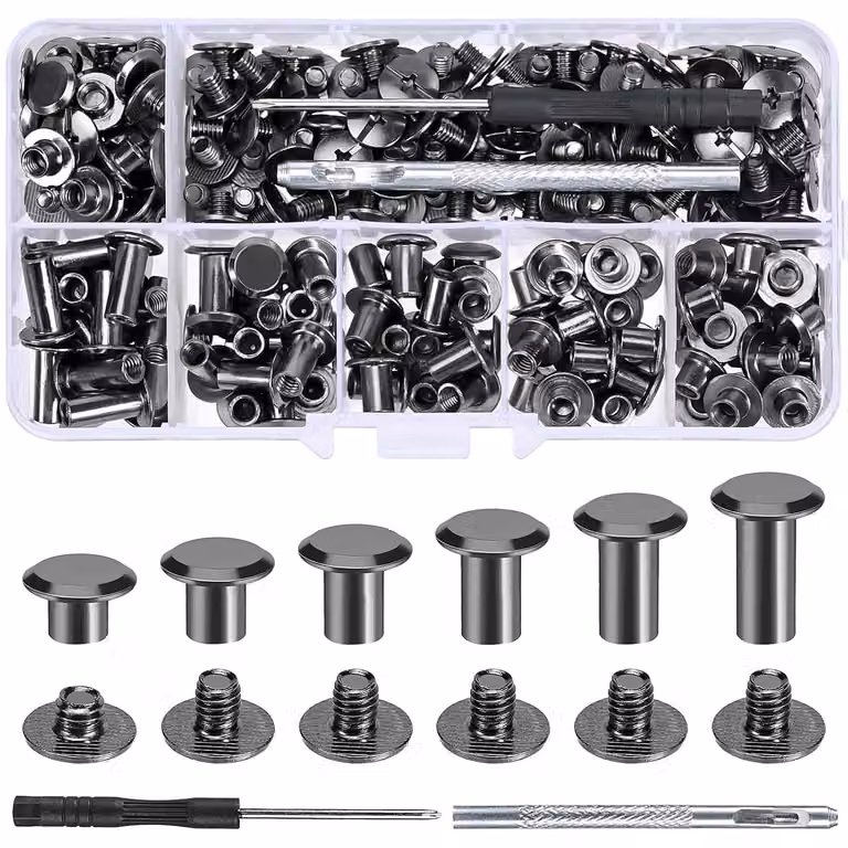 Assortimento di viti a testa cilindrica M5, 110 pezzi, in ferro con rivestimento, per lavori in pelle