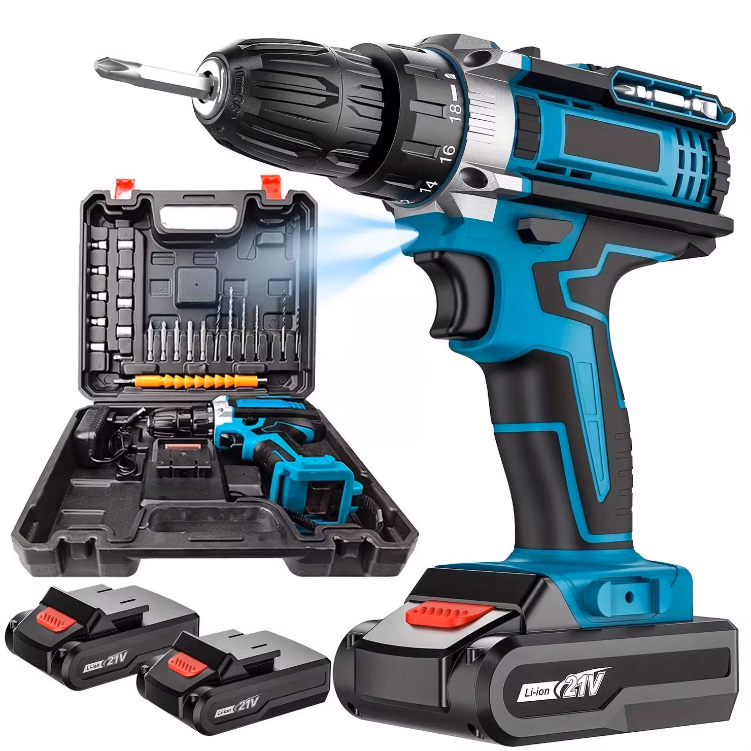 Trapano avvitatore a batteria - Avvitatore elettrico - 18 V - Batteria agli ioni di litio - 2 batterie - Senza fili - Portatile