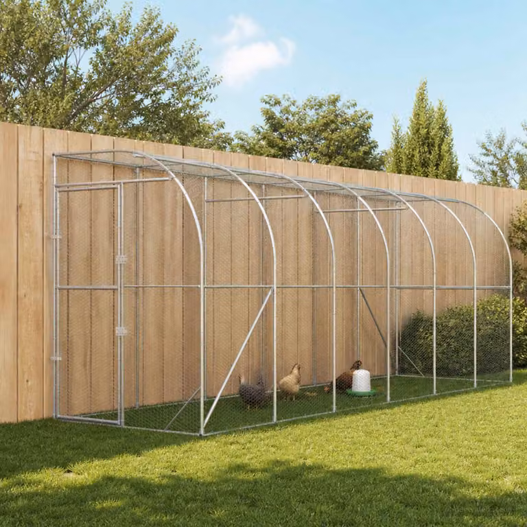 vidaXL Gabbia per Polli Contro il Muro Argento 600 x 150 x 215 cm