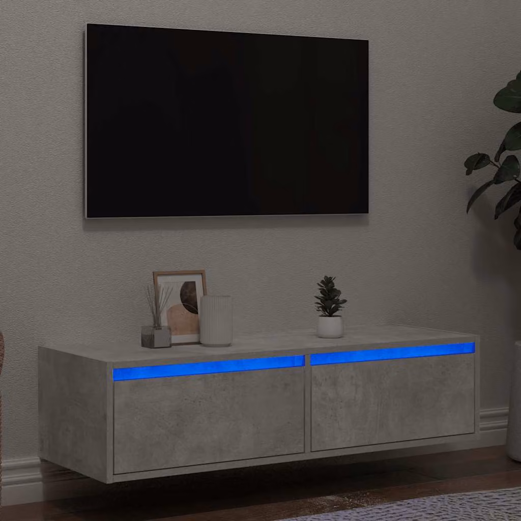 vidaXL Mobile Porta TV Moderno con Luci LED Integrate Grigio Cemento, L 100 cm x P 35,5 cm x H 25 cm