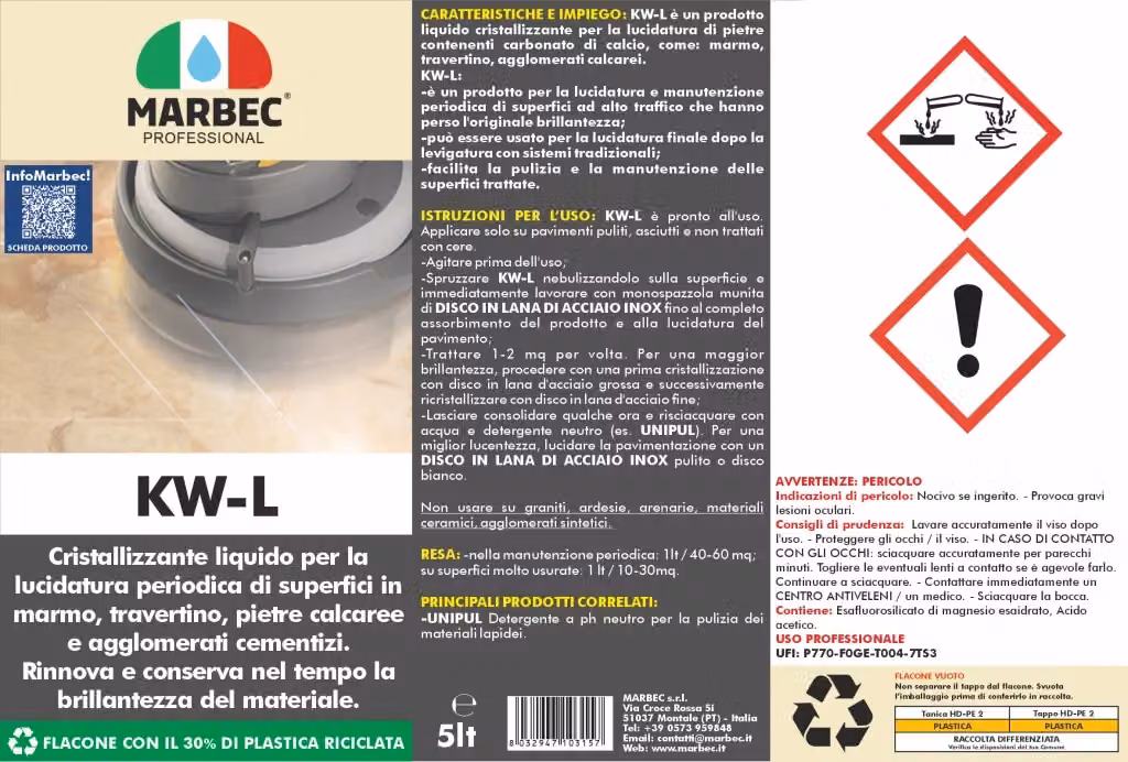 Cristallizzante liquido per marmo Marbec KW-L bianco confezione da 4 x 5 l – 2