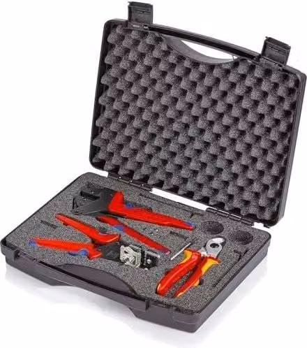 Knipex Valigia Portautensili per Fotovoltaico con Inserti in Schiuma e 3 Attrezzi Professionali, Colore Nero