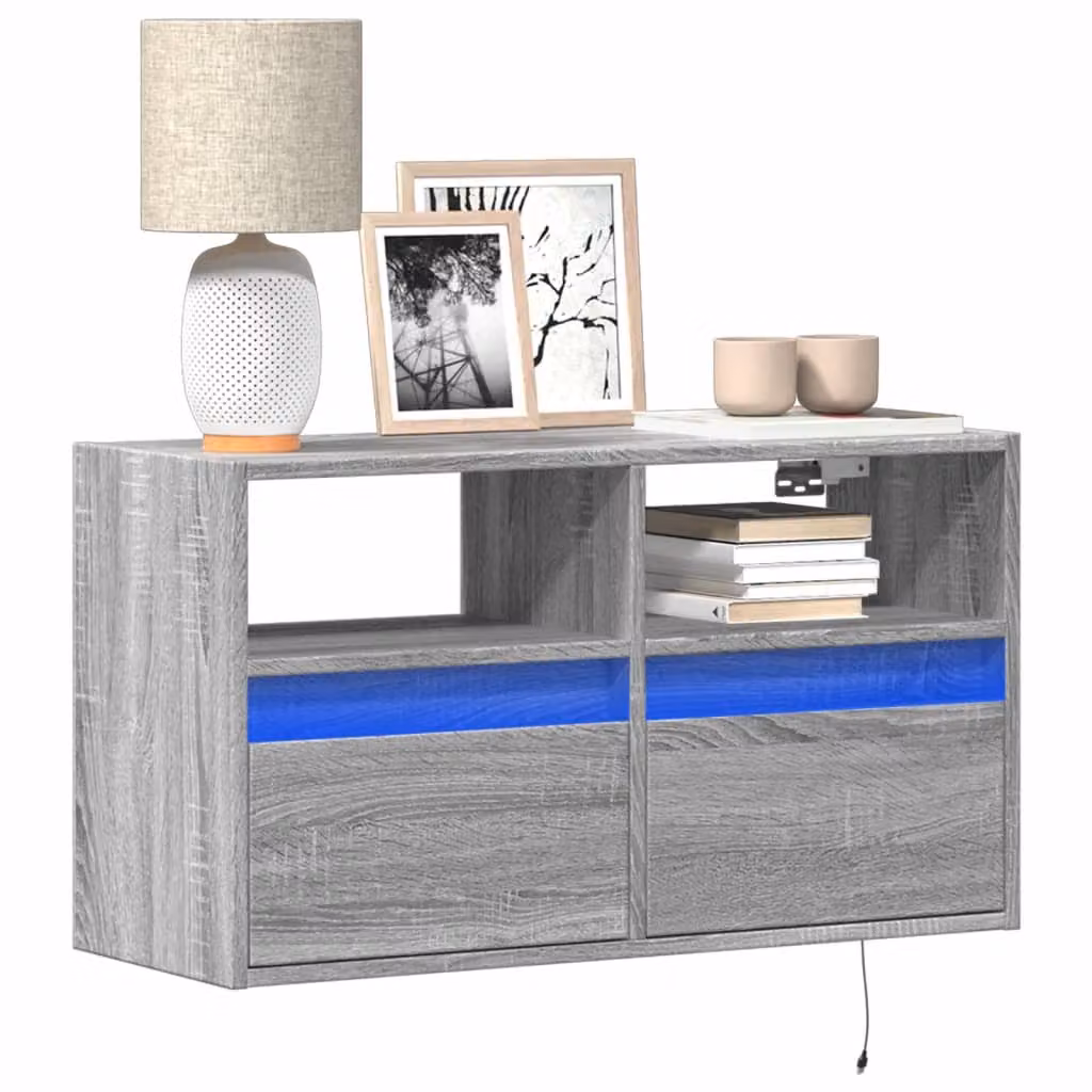 Mobile TV a parete con luci LED vidaXL in MDF Grigio Sonoma L: 80 cm, P: 31 cm, H: 45 cm