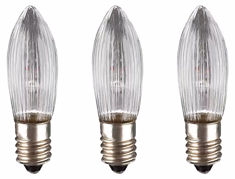 Candele decorative a forma di rulli, 3 pezzi, compatibili con lampade E10, 12 V, 3 W, luce bianco caldo, trasparenti
