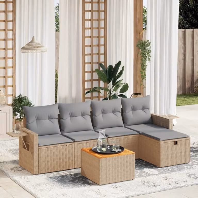 Maison Exclusive - Set Divano da Giardino 6 pz con Cuscini Beige Misto Polyrattan