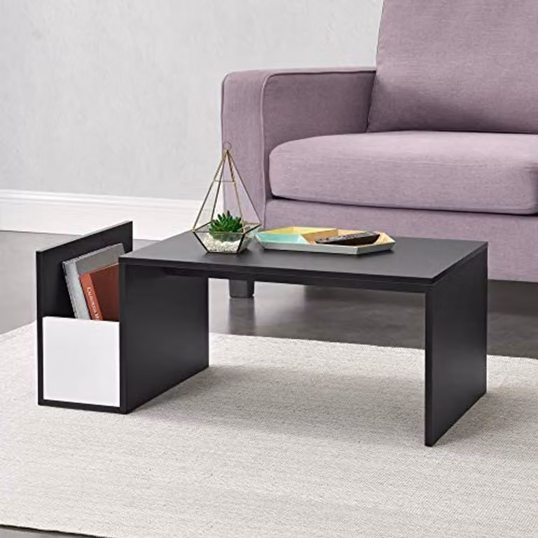 Tavolino da caffè con spazio contenitore, dimensioni 90x45x35 cm - Nero e bianco