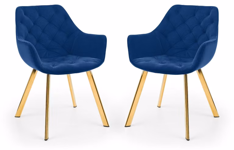 Set di 2 sedie da pranzo, in velluto, colore blu, dimensioni 81x59x76,5 cm
