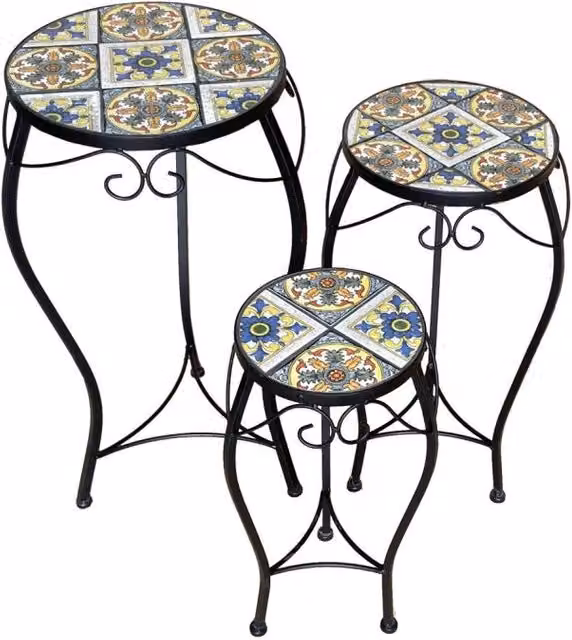 Set di 2 Porta Vasi Positano Casa Collection in Ferro Battuto e Mosaico Multicolore L/P/H: 55 x 26 x 135 cm
