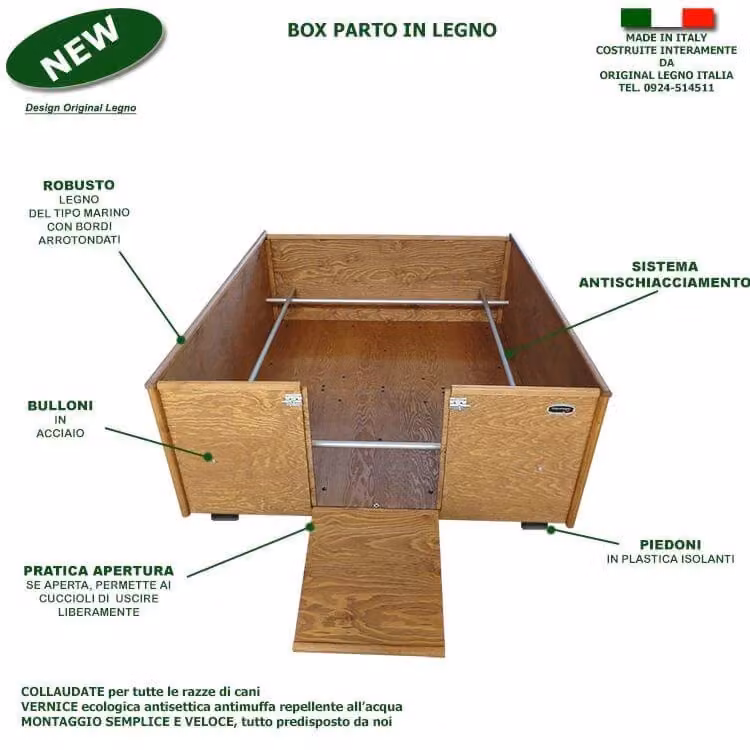 Box parto per cani modello Standard Original Legno Italia in legno marrone L: 100 cm, P: 120 cm, H: 40 cm – 2