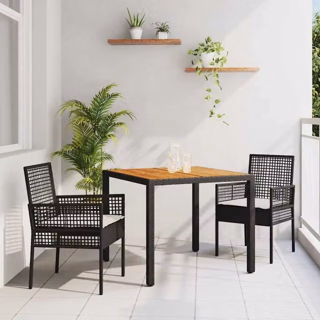 Set da Pranzo per Giardino 3 pz Nero polyrattan 3334901