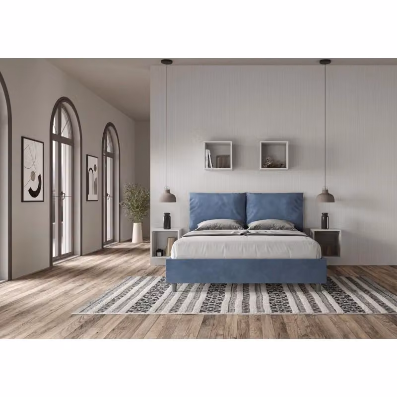 Letto matrimoniale alla francese Ityhome con contenitore in microfibra blu L/P: 150 x 200 cm – 2