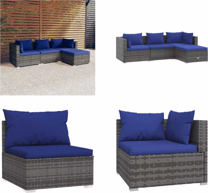 vidaXL set salotto da giardino 4 pezzi con cuscini in poly rattan grigio - set salotto da giardino - set salotto da giardino - set salotto da patio - set divano da giardino