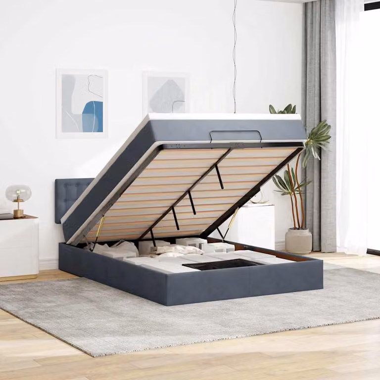 vidaXL Struttura Letto con Materasso e Contenitore a Sollevamento in Velluto, L: 144 cm, P: 193 cm, H: 88 cm