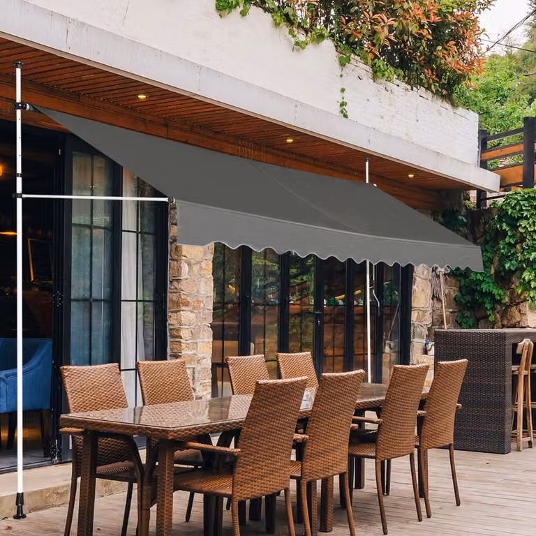 Tenda da sole retrattile Costway con manovra a manovella, parasole impermeabile e resistente ai raggi UV in poliestere e alluminio, Grigio, L: 200 cm, H: 125 cm