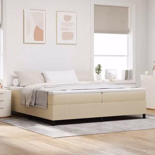 Letto a molle vidaXL in tessuto velluto corduroy grigio, bianco e beige L: 200 cm, P: 200 cm, H: 203 cm