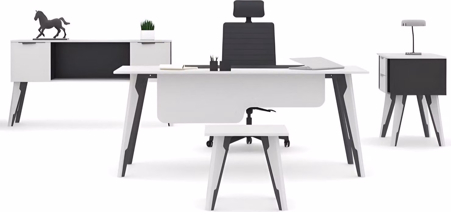 Arbeitszimmer Schreibtisch Büroschrank Kommode Couchtisch Weiß- Schwarz