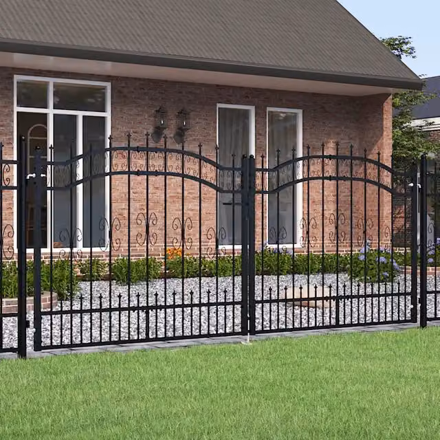 Cancello recinzione KAMPEN con punta a lancia Nero 302x125 cm 151096