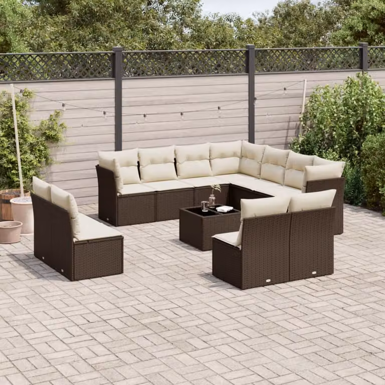 Set di divani da giardino vidaXL 12 pz in polyrattan marrone con cuscini e tavolino da esterno a forma di L