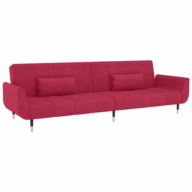 Divano letto | Sof¨¤ letto | Letto singolo a 2 Posti con 2 Cuscini Rosso Vino in Velluto