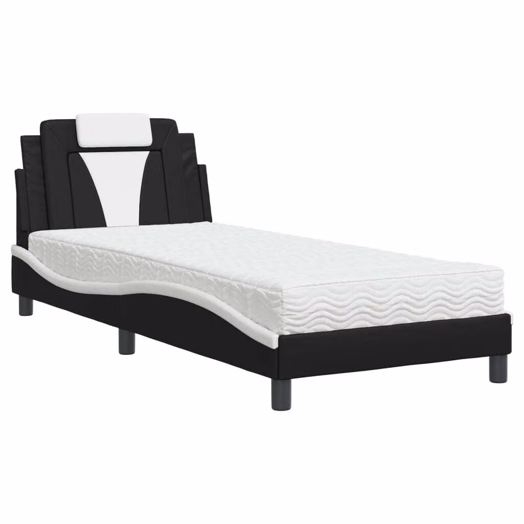 Letto Viana con Materasso Nero e Bianco 80x200 cm in Pelle finta