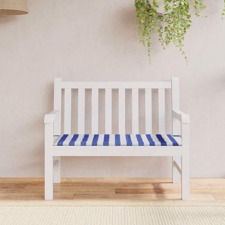 Cuscino per panca da giardino vidaXL Bianco e Blu in tessuto Oxford impermeabile e traspirante L/P/H: 120 x 50 x 3 cm