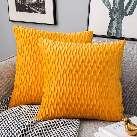 Coperte per cuscini morbide, 45x45 cm, per la poltrona del soggiorno, set di 2 coperte per cuscini quadrati con motivo liscio, decorazione per la camera da letto, colore giallo