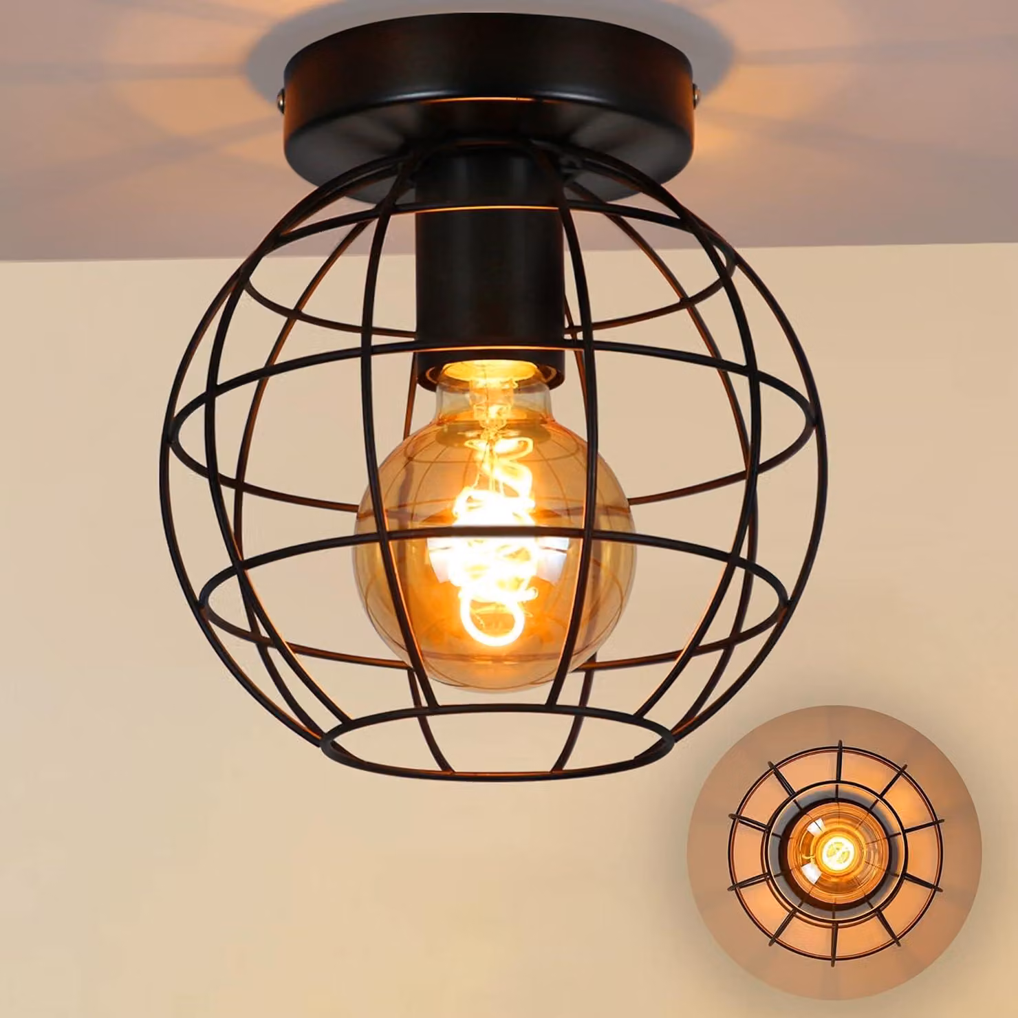ZMH plafoniera plafoniera vintage corridoio nero lampada retrò attacco E27 lampada industriale rotonda corridoio metallo