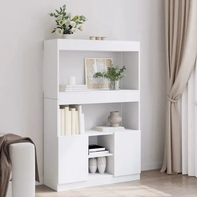 Credenza a muro bianca vidaXL in MDF per soggiorno, camera da letto o ufficio, L: 92 cm, P: 33 cm, H: 140 cm