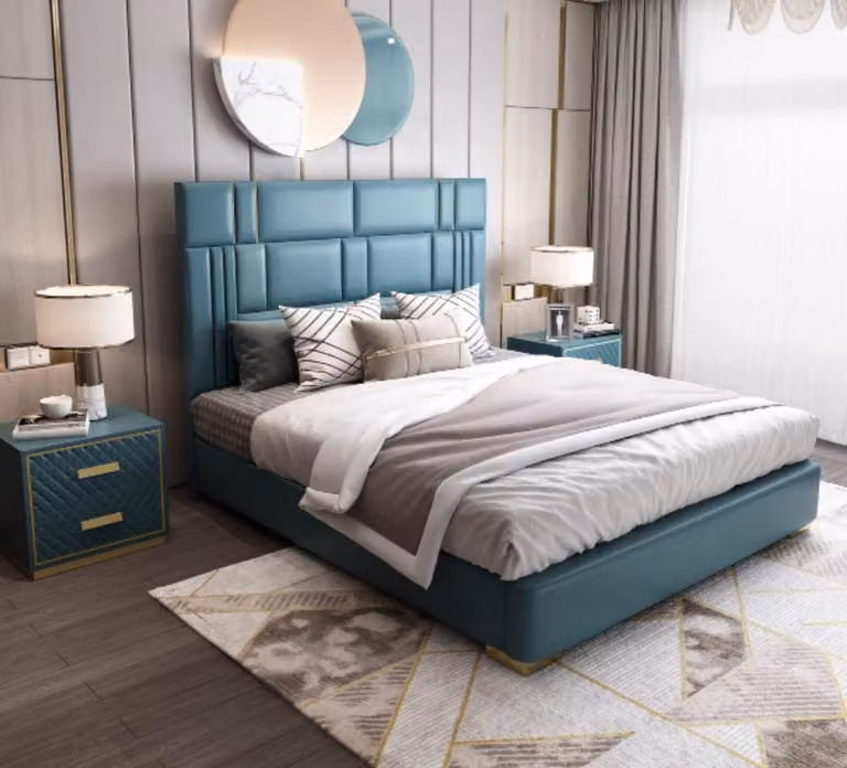 Leder Luxus Hotel Bett Doppel Polster Betten Schlaf Zimmer 180x200 Doppel Hotel