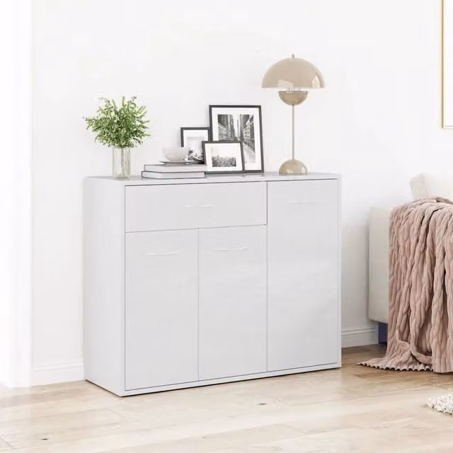Credenza bianca lucida in legno MDF stile minimalista vidaXL L: 88 cm, P: 30 cm, H: 70 cm
