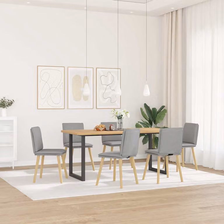 Set di 6 sedie da pranzo vidaXL in tessuto grigio nuvola con struttura in legno e metallo per soggiorno o cucina