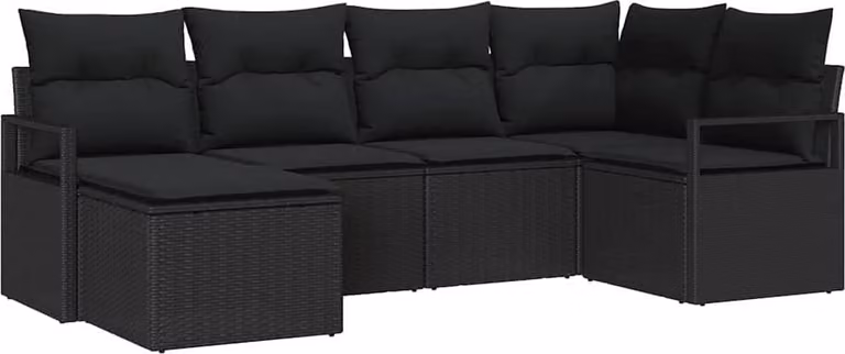 Set di divani con cuscino 6 pcs Nero polyrattan