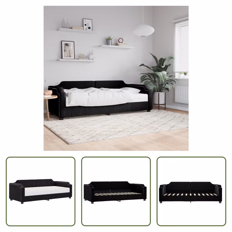 The Living Store Letto da giorno con materasso nero 100x200 cm in tessuto